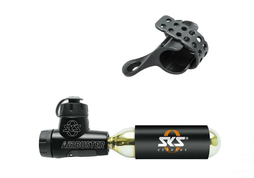 SKS Airbuster Bicycle Pump - Hand Air Pump with Co2 Cartridge, accessories. SKS Airbuster Bicycle Pump - Hand Air Pump with Co2 Cartridge, accessories.